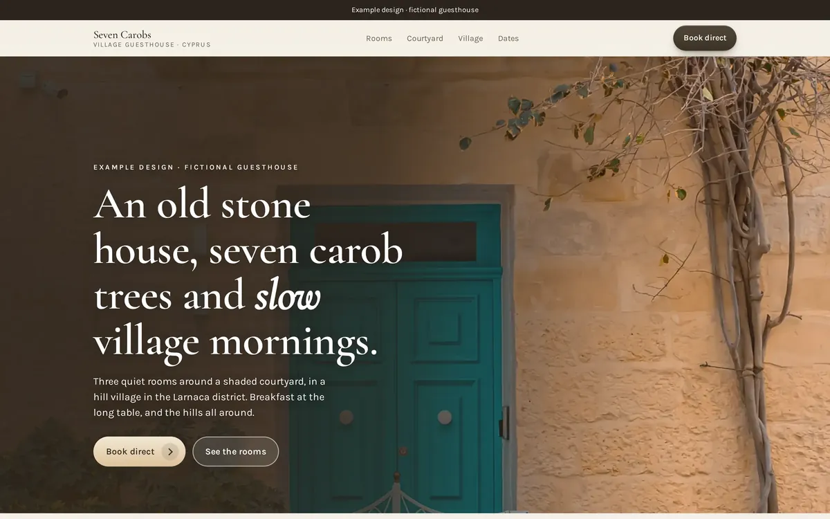 Example design: the fictional Seven Carobs site as a property's own website